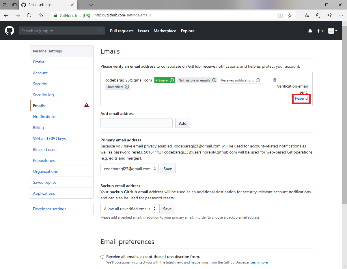 GitHub homepage resend